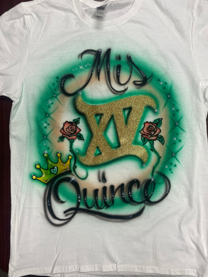 Double Sided Quinceanera Shirt w/Glitter Roman Numeral and Roses